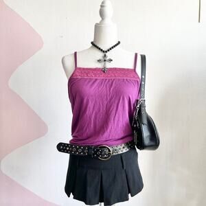 Purple Lace Trim Tank Top, Y2K, Feminine, Boho,‎ Soft Girl, 2000s, XL, Vintage
